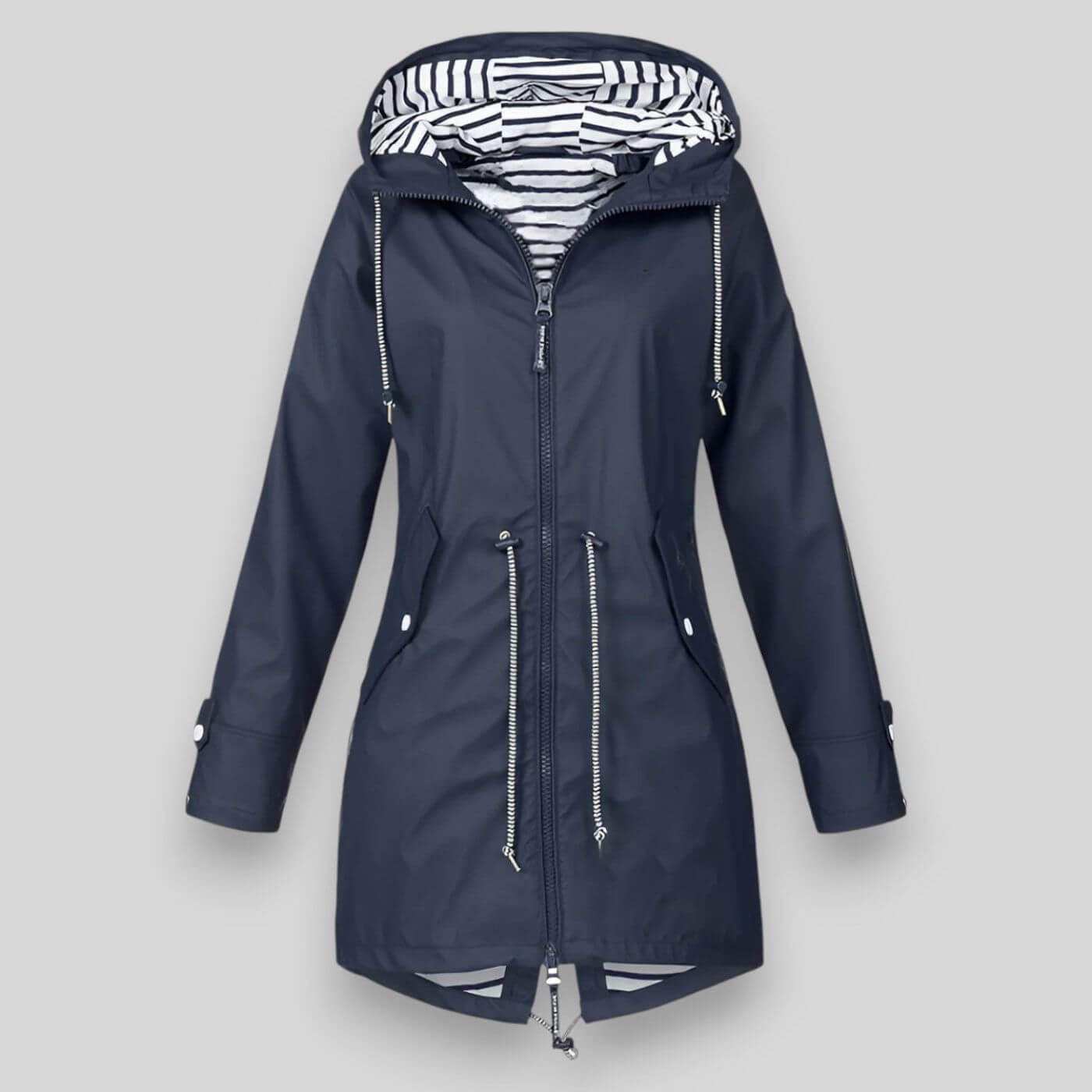 Adjustable Drawcord Waist Women's Hooded Zip Rain Jacket