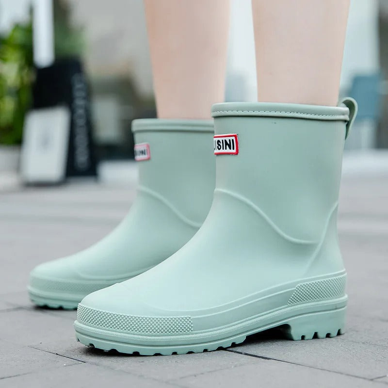 Women's Waterproof Mid-Calf Rain Boots with Slip-Resistant Sole