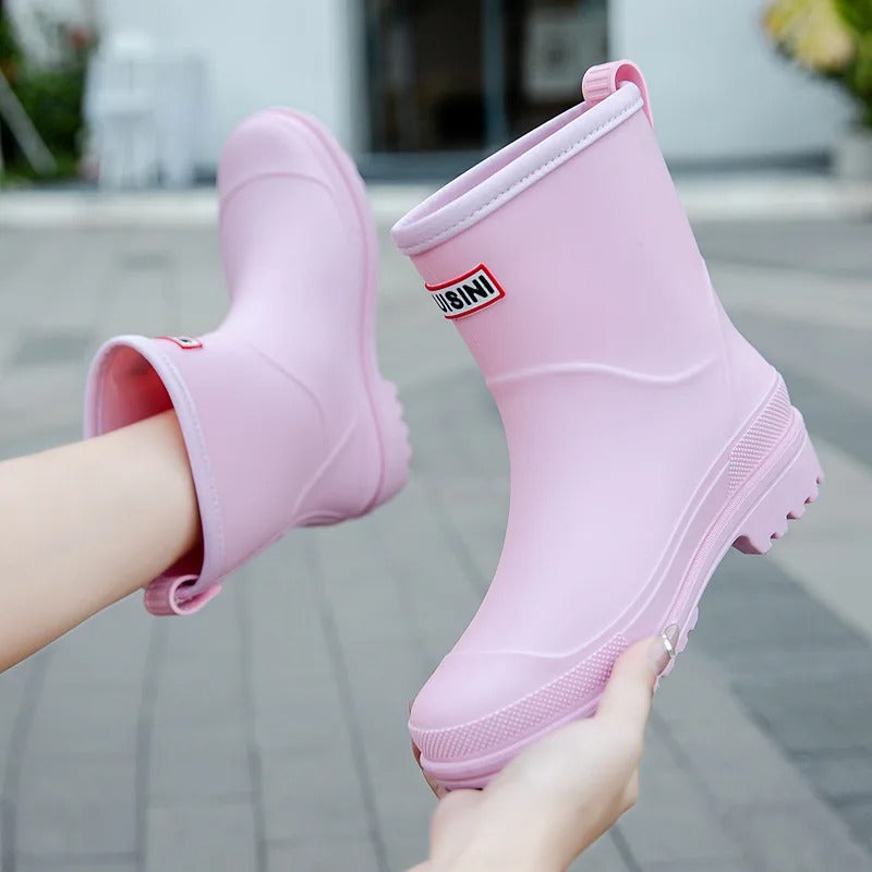 Women's Waterproof Mid-Calf Rain Boots with Slip-Resistant Sole