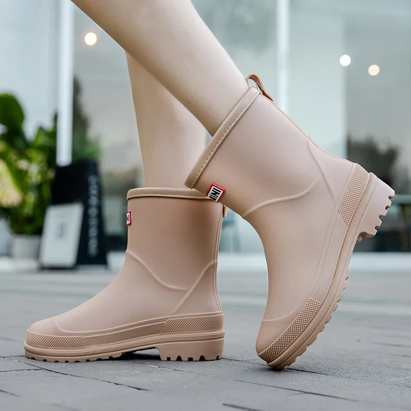 Women's Waterproof Mid-Calf Rain Boots with Slip-Resistant Sole