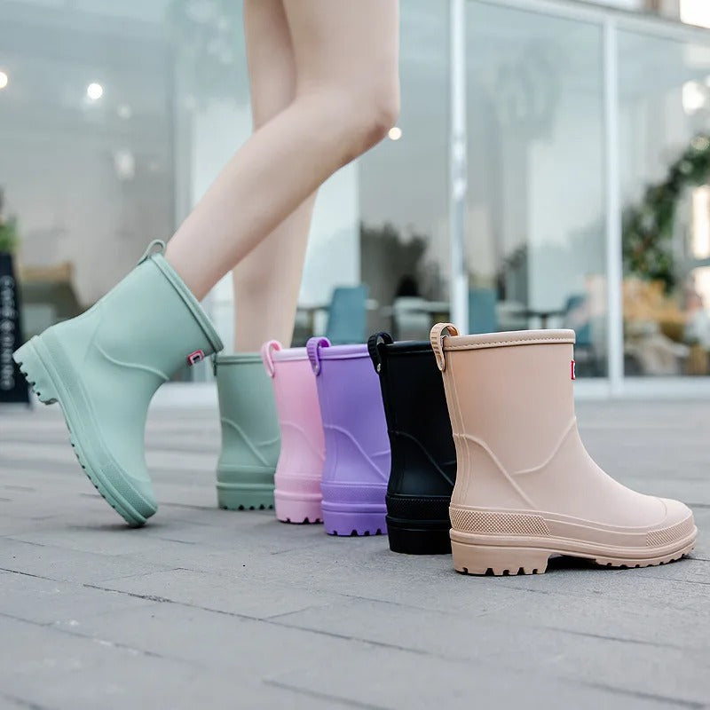 Women's Waterproof Mid-Calf Rain Boots with Slip-Resistant Sole