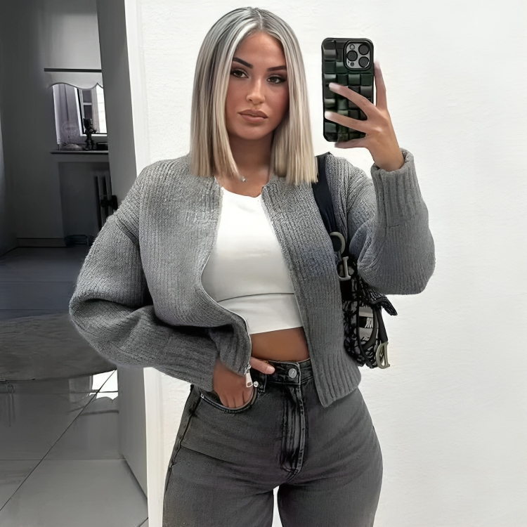Women's Plus Size Knit Zip-Up Cardigan