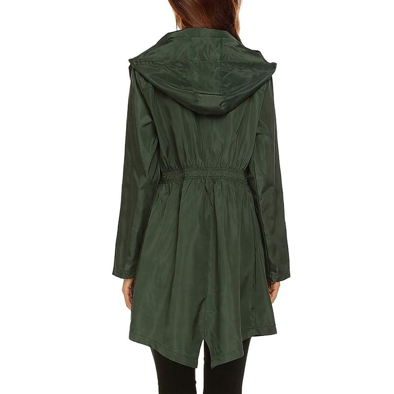Women's Waterproof Hooded Windbreaker Jacket with Zipper Fastening