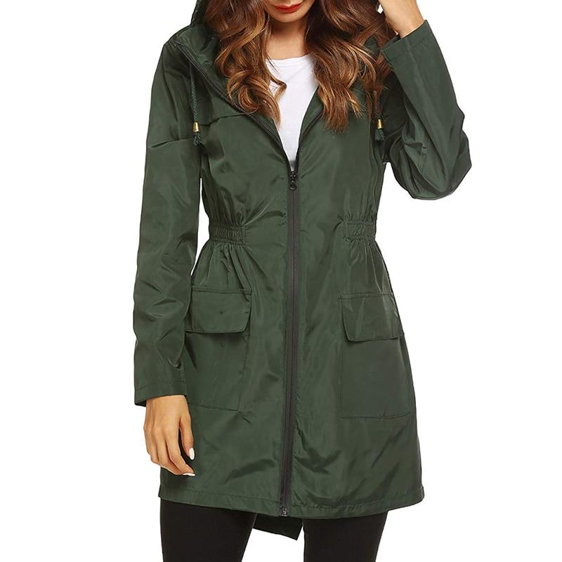 Women's Waterproof Hooded Windbreaker Jacket with Zipper Fastening