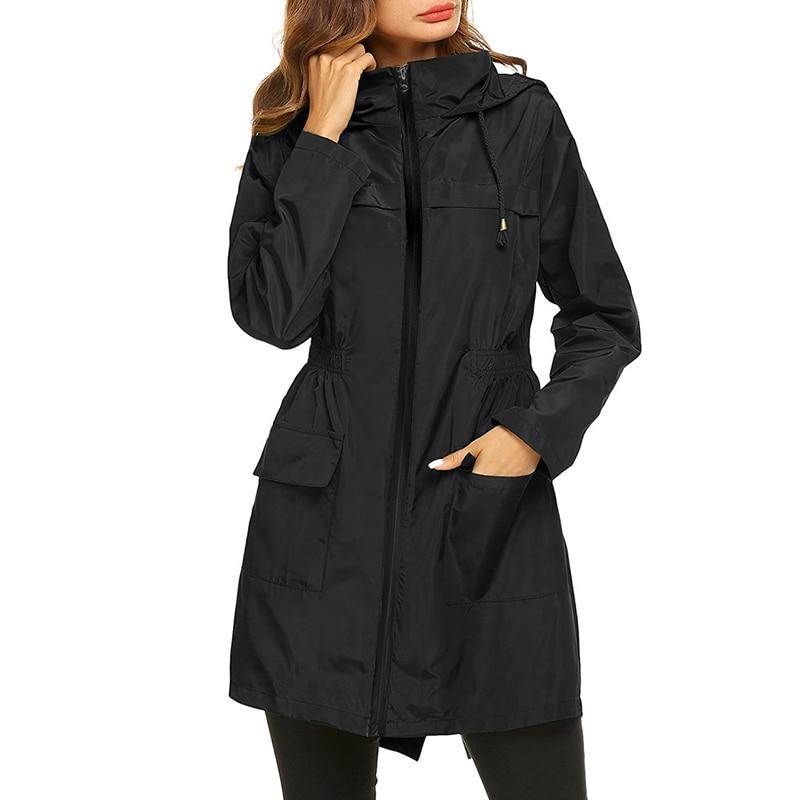 Women's Waterproof Hooded Windbreaker Jacket with Zipper Fastening