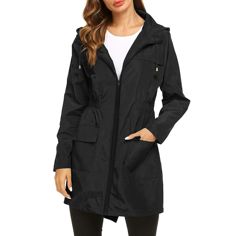Women's Waterproof Hooded Windbreaker Jacket with Zipper Fastening