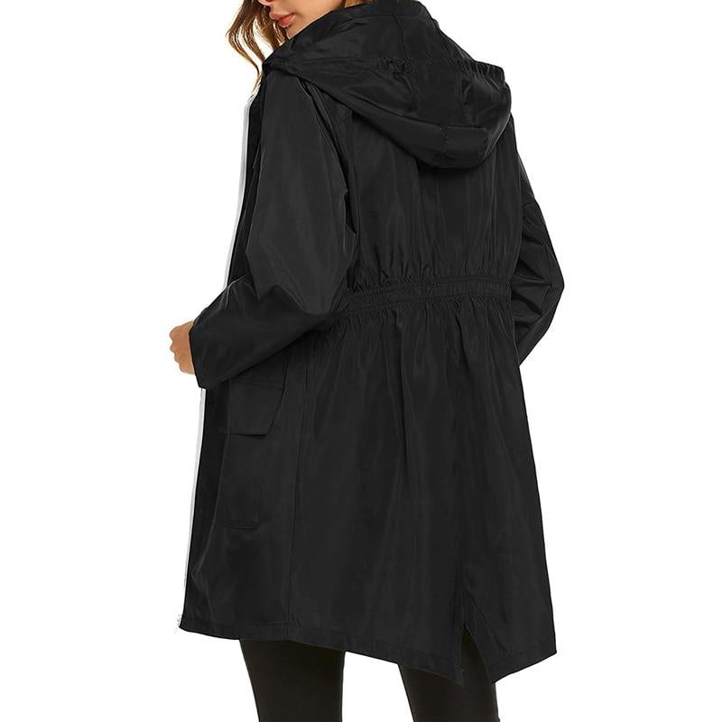 Women's Waterproof Hooded Windbreaker Jacket with Zipper Fastening
