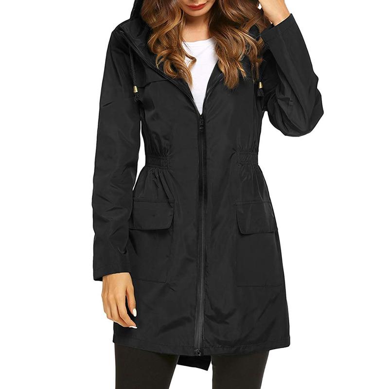 Women's Waterproof Hooded Windbreaker Jacket with Zipper Fastening