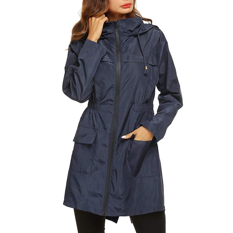 Women's Waterproof Hooded Windbreaker Jacket with Zipper Fastening