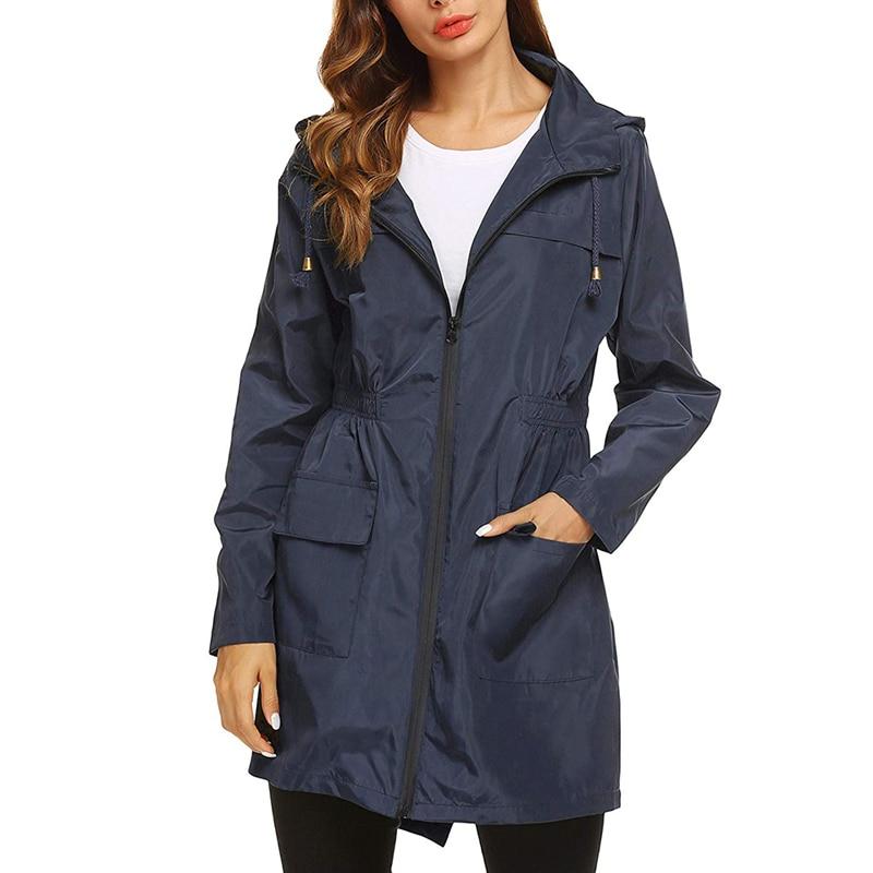 Women's Waterproof Hooded Windbreaker Jacket with Zipper Fastening
