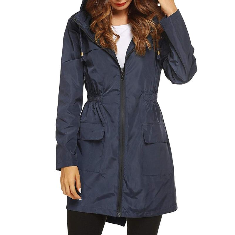 Women's Waterproof Hooded Windbreaker Jacket with Zipper Fastening