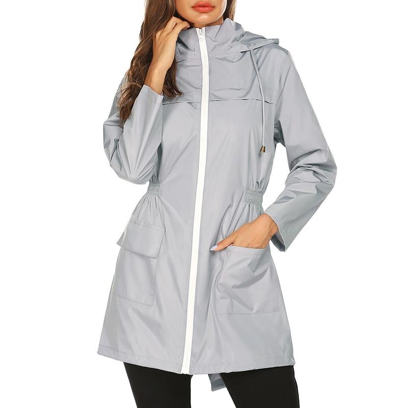 Women's Waterproof Hooded Windbreaker Jacket with Zipper Fastening