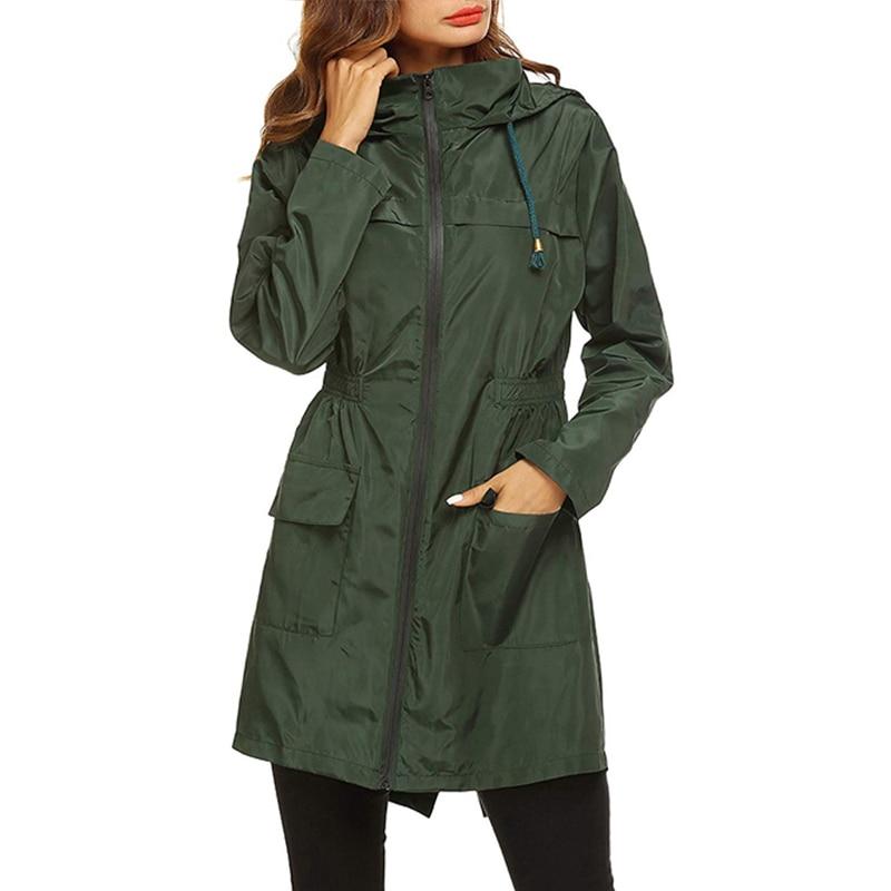 Women's Waterproof Hooded Windbreaker Jacket with Zipper Fastening