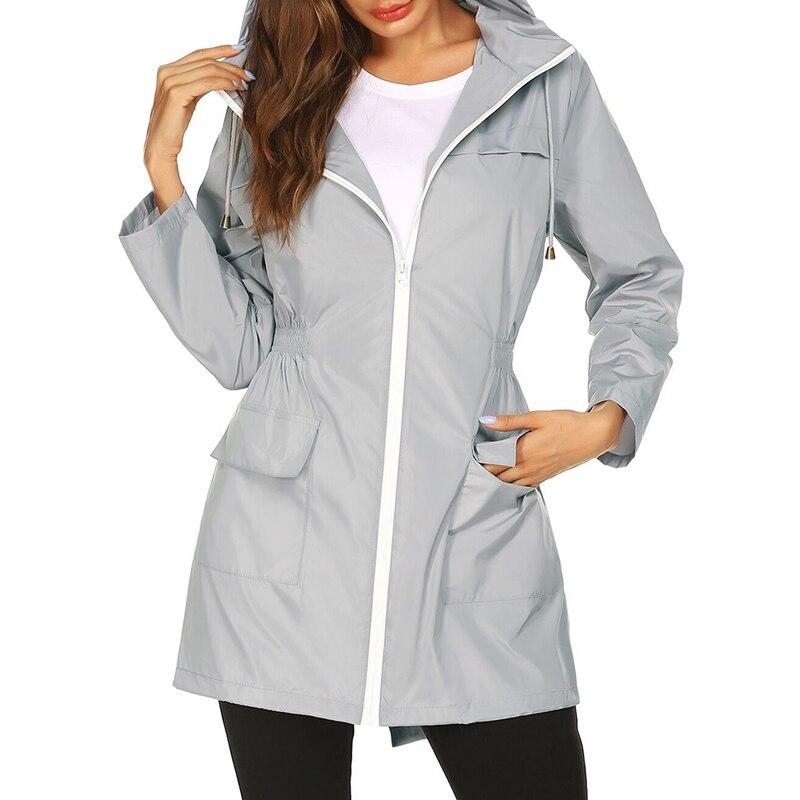 Women's Waterproof Hooded Windbreaker Jacket with Zipper Fastening