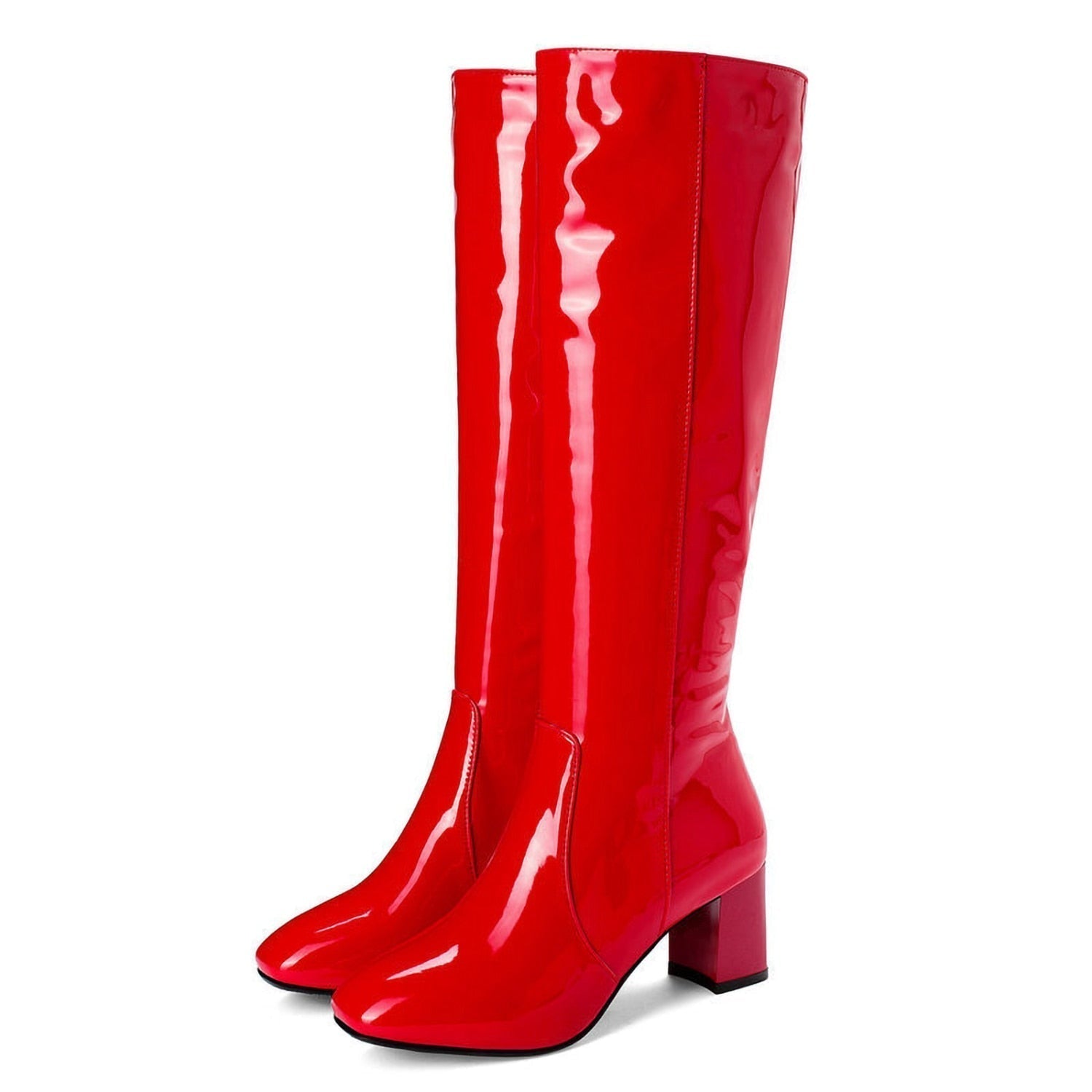 Glossy Knee-High Women's Boots with Block Heel