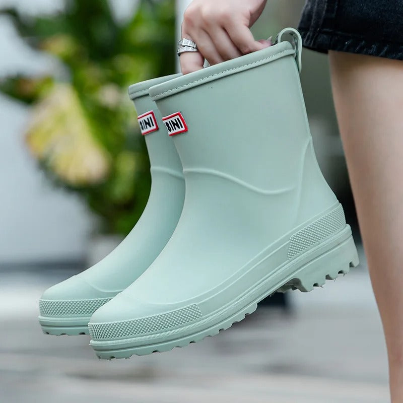 Women's Waterproof Mid-Calf Rain Boots with Slip-Resistant Sole
