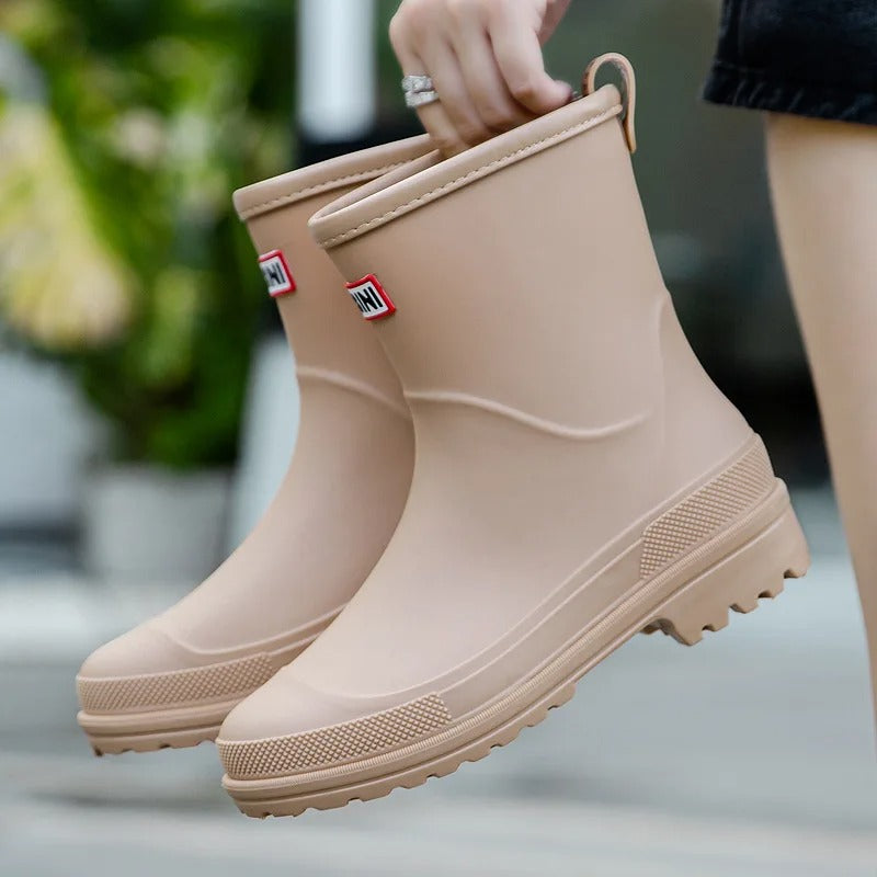 Women's Waterproof Mid-Calf Rain Boots with Slip-Resistant Sole