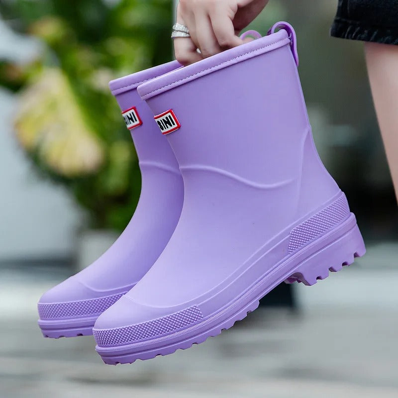 Women's Waterproof Mid-Calf Rain Boots with Slip-Resistant Sole