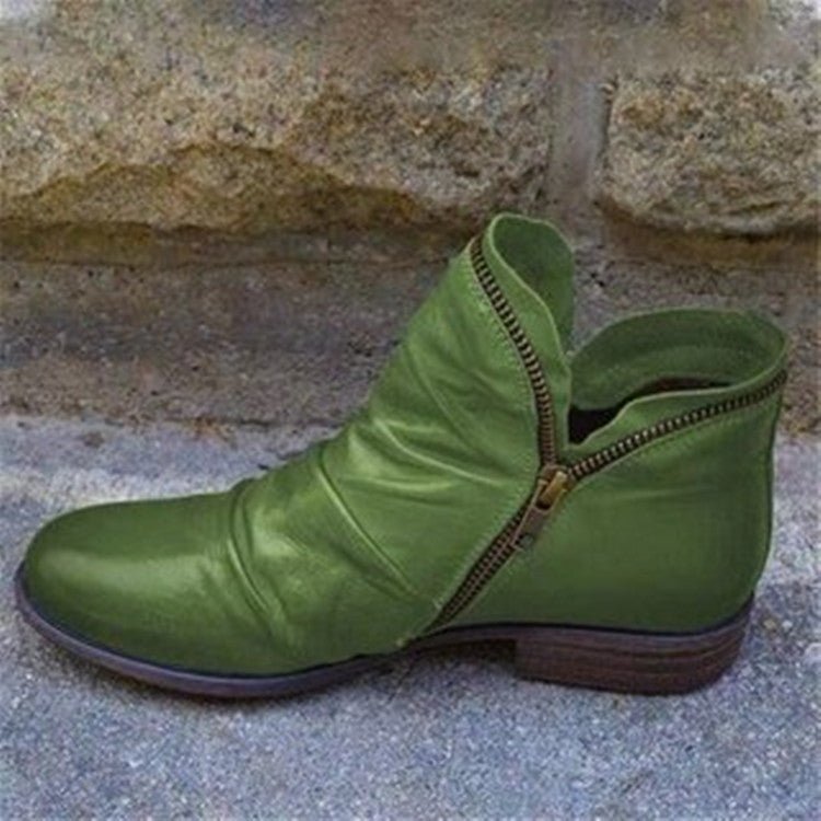 Ruched Design Women's Ankle Boots with Side Zip and Low Heel