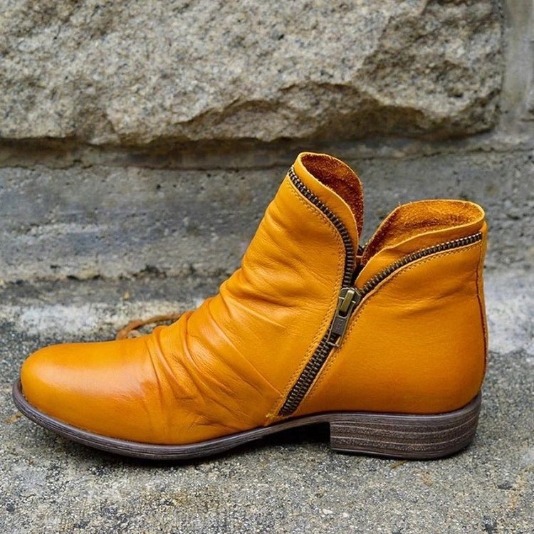 Ruched Design Women's Ankle Boots with Side Zip and Low Heel